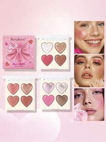 1pc Face Blush & Highlighter Palette, Face Brightening & Contouring Highlighter, Waterproof & Sweat-Proof, Natural Matte Blush & Highlighter Palette - Multicolor - View 1