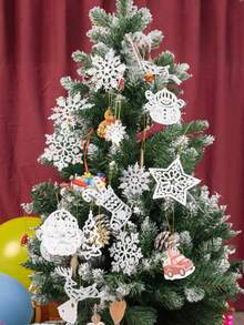 20pcs Christmas Tree Decor Ornaments - Glitter Hanging Decorations Snowflake Christmas Tree Snowman Reindeer Santa Claus Christmas Holiday Home Party Gifts, Christmas Party Background Decoration Hanging Snowflake Christmas Tree Arrangement Glitter Decorations, New Year, Winter Wonderland Party Supplies, Winter Christmas Holiday Decorations, Home Party Supplies. - White - View 3