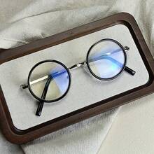 1 Piece Vintage Small Round Frame Eyeglasses - Stylish And Comfortable With Blue Lenses For Men And Women - 銀色 - 查看 1
