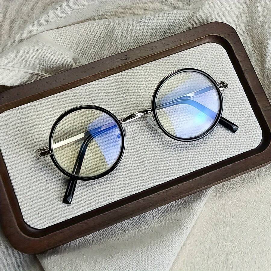 1 Piece Vintage Small Round Frame Eyeglasses - Stylish And Comfortable With Blue Lenses For Men And Women - 銀色 - 查看 1
