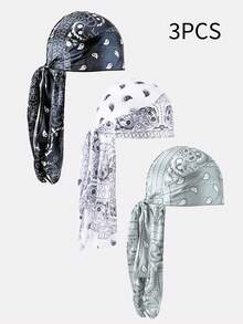 1pc Men's Printed Faux Silk Pirate Bandana Hat, Headwrap, Hair Care Cap, Suitable For Daily Use - Multicolor - View 9