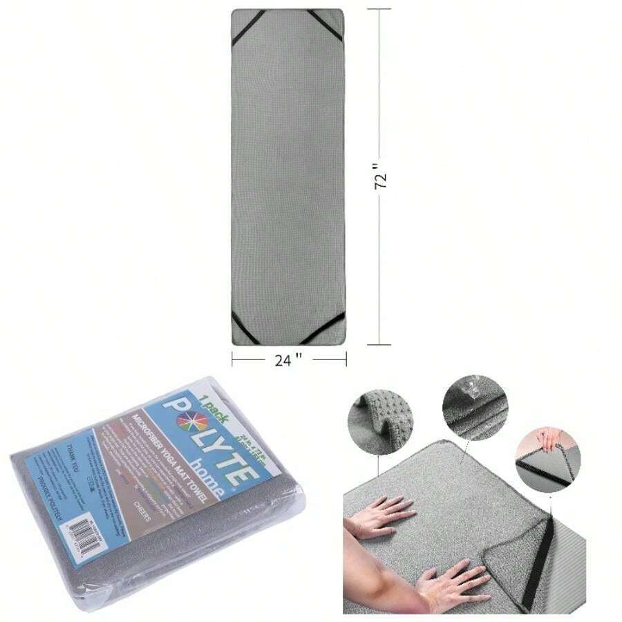 Toalla de Microfibra para Yoga Caliente con Agarre de Silicona Antideslizante y Bolsillos de Ajuste , 24x 72 Pulgadas - Gris - Ver 1