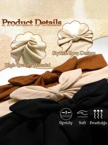 1/5件装 女孩蝴蝶结兔耳发箍，波西米亚风超宽可爱兔耳打结发箍，万圣节头饰，秋季，女孩发箍，弹性纯色蝴蝶结发饰，适合健身/瑜伽/运动/户外活动，纯色休闲发箍，四季皆宜 - 彩色 - 查看 5