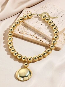 3pcs Simple & Elegant Pearl Necklace & Earrings Set, Detachable Metal Semi-Circle Pendant, Suitable For Women, Party, Festival, Wedding