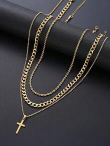 1-7pcs Minimalist Stainless Steel Cross Chain Necklaces, Casual Daily Wear, Date, Party, Birthday, Christmas, New Year, Valentine's Day Holiday Gift - Vàng vàng - Xem 3