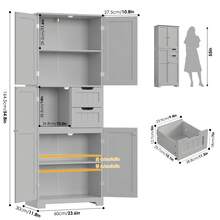 Tall Bathroom Cabinet, Tall Bathroom Cabinet With 4 Doors And 2 Drawers, Tall Kitchen Cabinet For Living Room, Kitchen, Dining Room, Office, 164.5 X 60 X 30 Cm, White - Xám - Xem 5