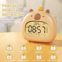 Reloj Despertador Kapibara, Reloj Digital Capibara con Luz Nocturna Ajustable, Despertador Electronico, Hora 12 24H, Fecha, Temperatura Pantalla, para Dormitorio, Decoracin para Nios - Amarillo - Ver 3