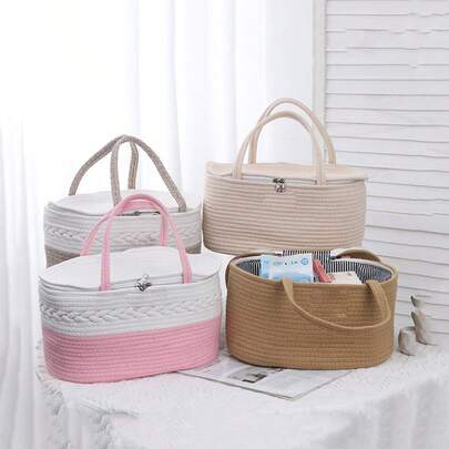 1 Giỏ đựng đồ dệt phong cách Bohemian có quai xách bện, Túi tote có thể gấp gọn dung tích lớn, có lớp lót có thể tháo rời, thích hợp cho gia đình hoặc du lịch