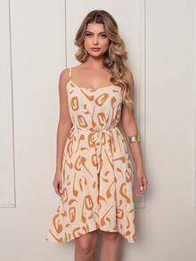 MEMORY New Charming Geometric Strappy Dress | Polyester - Beige - View 4