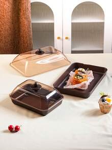 Multi-Size Rectangular Display Plastic Trays With Dustproof Lids, Unbreakable, Reusable Fruit/Dessert/Snack/Cake Platters, Suitable For Festivals, Weddings, Parties, And Banquets - Brown - View 6
