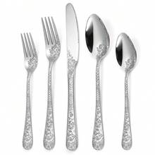 Exquisite Creative Pattern Stainless Steel Cutlery Set For Home Use, Including Knife, Fork And Spoon ,Kitchen,Christmas Gift,School Supplies - Silver - View 7