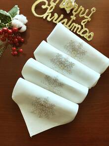 ABEST6522 Home&Living store 1pc 100% Polyester Embroidered Elegant Napkin, Suitable For Cafe, Restaurant, Party, Date, Wedding And Other Home Decor Occasions, Square Napkin - White Gold - View 13