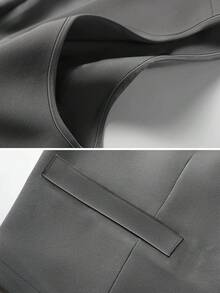 女式休闲轻便通勤衬衫，搭配修身单排扣无袖西装外套 - 灰色 - 查看 6