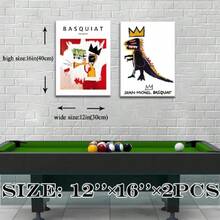 Framed 2Pcs Basquiat Wall Art Canvas Set Jean-Michel Basquiat Graffiti Style Painting Print Modern Abstract Street Art Picture Gallery Canvas Poster For Living Room Bedroom Office Décor 12x16Inch,23776596 - 霧霾藍 - 查看 2
