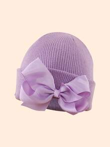 1 件针织帽，带大蝴蝶结装饰，可爱温暖的无檐小帽，适合 6 个月至 24 个月和 2 至 8 岁的女孩，适合秋冬日常穿着 - 彩色 - 查看 11