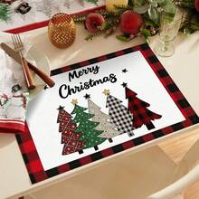 1/25pcs Christmas Red, White & Black Plaid Bordered, Decorative Christmas Tree With Star Print Linen Table Runner, Suitable For Holiday Parties, Birthday Dinners, Kitchen & Dining Room Decor, Furniture & Home Textile Decoration. It Is A Multi-Purpose Home Decor Item Applicable For Various Seasons, Perfect For Party And Holiday Decorations, As Well As A Great Gift For Parents And Friends. - Multicolor - View 11