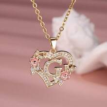 Heart Letter Rose Flower Necklace, Women's Fashion Pendant Valentine's Day Gift - G - 查看 12