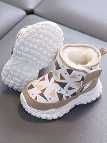 Autumn/Winter New Kids Outdoor Snow Boots, 1 Pair Suitable For 3-6 Years Old Toddlers, Mid-Top Anti- Thick Warm Waterproof Boots, Hook And Loop Design Comfortable And Easy To Wear, Infant/Toddler Cold-Proof Warm Casual Shoes - Khaki - View 4