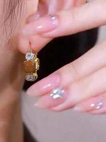 1pair Elegant European-Style CZ Encrusted Drop Earrings, Luxury High-End Earring Studs