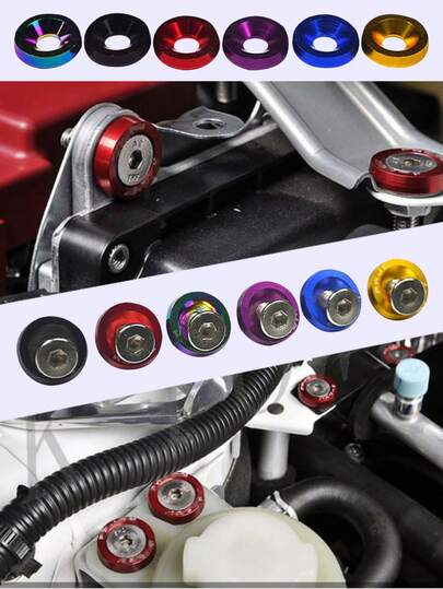 20 PIEZAS Arandelas y pernos de aleación de aluminio pulido M6, tornillos ranurados para parachoques de automóviles JDM, juntas de motor de color, tornillos de montaje de placas de matrícula, arandelas, arandelas de refuerzo del compartimento del motor y adornos decorativos, estilo de automóvil