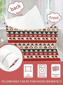 1/2 Stücke Weihnachts-Strick-Stil Bettbezug Set mit festlichem Muster, rote Bettwäsche (1 Bettbezug + 1 Kissenbezug ohne Füllung), Feiertags-Bettwäsche für Kinder/Kleinkinder, Weihnachts-Schlafzimmer Dekoration