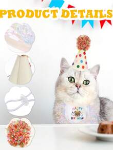 3 pezzi Set Festa di Compleanno per Animali Domestici Gatto e Cucciolo, Fiocco con Nappe, Decorazioni per Feste, Vestito da Festa per Gatto, Cappello da Festa, Costume da Cane, Bavaglino in Pizzo Carino per Cuccioli, Set di Decorazioni per Feste per Gatti e Cani di Taglia Piccola e Media