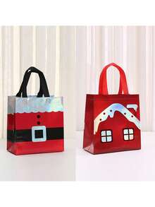 20 Pcs Christmas Gift Bag With Laser Engraved Handle, Holographic Santa Design - Christmas Bags, Gift Bags, Party Gift Bags,Non-Woven Bag ,9.05x8.66x4.3in Large Capacity Gift Bag, Suitable For Party Carrying, Suitable For Birthdays, Anniversaries,Gift Exchange, Baptisms, Christmas Gifts, Etc - Multicolor - View 11