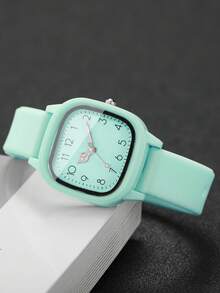 10pcs/Set Women's Gift Silicone Watch, Fashion Casual Square Dial Quartz Wrist Watch Combination Set (Watch Box Not Included)