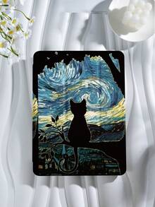 油画星空黑猫平板电脑保护壳,适用于iPad 9.7/10.2/10.5/10.9/12.9/Pro 11(第十代),兼容三星Galaxy Tab S6 Lite 10.4英寸版,兼容Kindle Paperwhite第十二代2024版、Kindle(第十一代)2022版、Kobo Clara Color。配备防摔保护和智能垂直/自动唤醒/睡眠功能。 - 彩色 - 查看 3