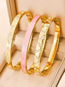 4pcs/3pcs/1pc 18K Gold-Tone Stainless Steel Bangle Bracelets, & Fashionable Accessories Suitable For Everyday Wear, Casual, Gifts For Relatives, Friends, Lovers, Girlfriends, Holidays, Street Style, Music Festivals, Beach Vacations