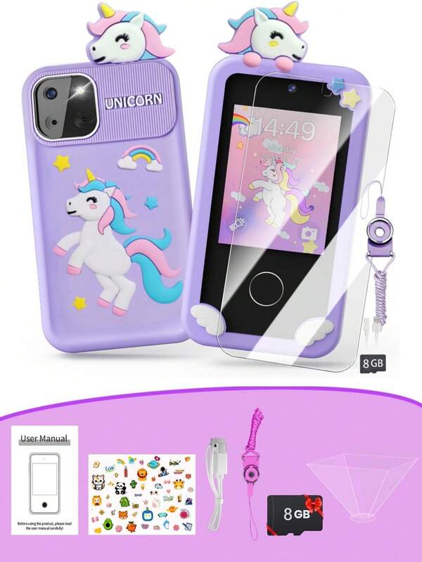 Upgraded Kids Smart Phone For Kids With Holographic Pyramid, Christmas Birthday Gifts For Age 3-10 Kids Toys Cell Phone, 2.8" Touchscreen Toddler Learning Play Toy, Dual Camera, Music Player Kids Phone, Kids Phone With Camera For Boys And Girls