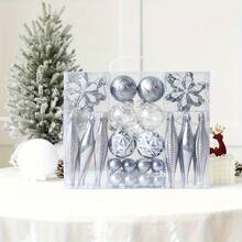 Set de 40 de globuri de Crăciun pictate și galvanizate, perfecte pentru agățarea decorațiunilor de casă pentru a crea o atmosferă festivă. Decorațiuni cu globuri de Crăciun, ornamente pentru bradul de Crăciun, decorațiuni de Crăciun alb-negru, ornamente de Crăciun turcoaz