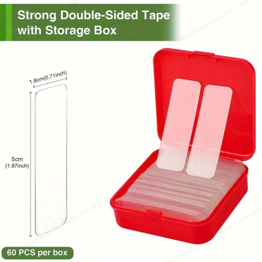 60片防水透明纳米胶带 - 双面、无缝、可移除粘合剂，适用于玻璃表面、家居用途和地毯