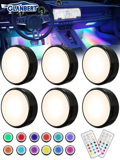GLANBERT Wireless Decorative Led Lights For Car With Remote,Touch Ambient Led Lights Foot Light High Brightness Multi-Mode Ambient Light,13 Colors Changing RGB Car Led Lights Interior, Underseat Footwell Decor