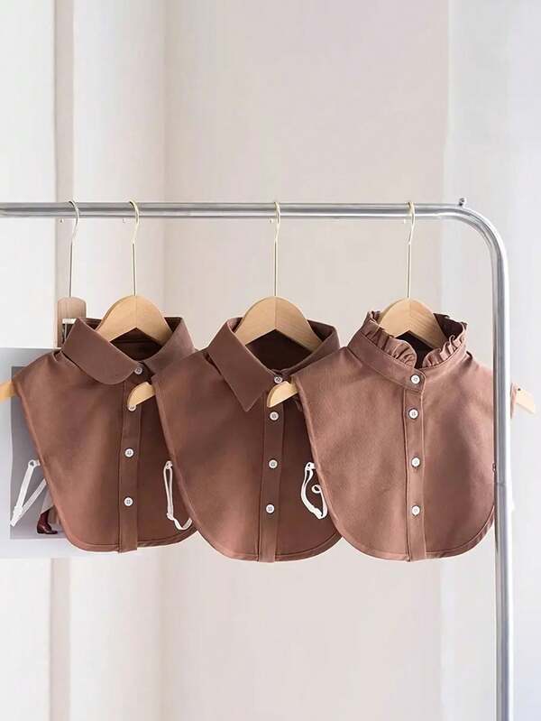 Camisa con cuello falso marrón vintage para mujer - Estilo retro, cálida y elegante, perfecta para capas, de poliéster, lavar a mano o limpiar en seco, atuendo casual