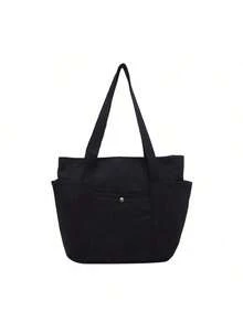 1pc/2pcs Large Capacity Canvas Tote Bag, Multi Pockets Shoulder Bag, Reusable Shopping Bag, Easy To Carry With Comfort Handle, For Daily Use And Gifts Portable Handbag For School Work Travel Shopping