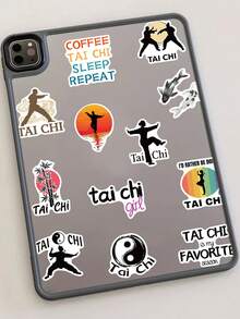 50张太极文化贴纸 美学文字 扇子武术家贴纸 DIY笔记本手机吉他文具日记本青少年玩具贴纸 - 彩色 - 查看 6