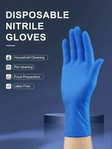 50/100pcs Disposable Nitrile Gloves, Blue Color, Oil & Water Resistant, For Kitchen Cleaning, Painting, Art, DIY Protection