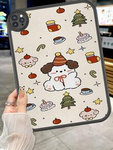 可爱甜美的小狗插画 | 原创卡通狗图案设计 | 可爱甜美风格的防摔平板电脑保护套，内置360度加厚防摔保护套，适用于第十代10.9英寸平板电脑，便携式皮革10.2英寸平板电脑保护套 - 彩色 - 查看 3