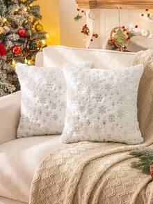 1pc Snowflake Pattern Cushion Cover Without Filler - White - View 3