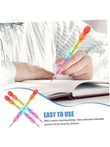 Slzhds 40 Pcs Lápices Apilables, Lápices de Plástico Apilables con Forma de Oso, Perfecto para Regalos Divertidos, Juguete Educativo, Escritura y Dibujo, Regalos Cumpleaños Colegio - calabaza - Ver 4