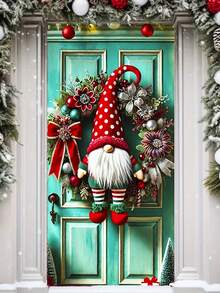 1 Stück roter Punkte-Hut Gnom Weihnachts-Türkranz, festlicher Polyester-Kreis-Türdekoration mit Blumen- und Schleifen-Details, wiederverwendbare Feiertags-Wandbehang & Outdoor-Garten-Flagge Dekoration, Mehrzweck-Dekorative Türschilder für Weihnachtsfeiern, Winterversammlungen & saisonale Festliche Displays (90x180cm)