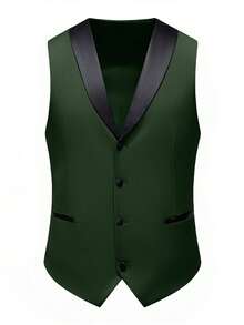 3 PiecesMen Business Slim Fit Shawl Lapel One-Button Blazer Suit With Matching Vest And Pant Groom's Wedding Dress And The Best Man's Dress Suit - Dark Green - View 6