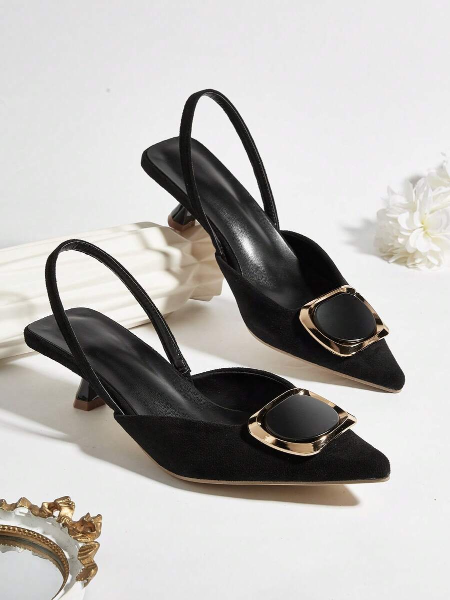 Women's Pointed Toe Slingback Sandals, Breathable Knitted Fabric, Kitten Heel, Comfortable Backstrap Design,Elegant,Party Outfits