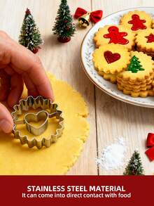1 套 4 件套不锈钢饼干/曲奇模具 - 波浪形、心形、圣诞树形、星形、厨房烘焙工具，适用于面包店、情人节、生日、婚礼、万圣节、圣诞派对装饰和礼物、圣诞装饰、送给家人和朋友的绝佳礼物、圣诞派对纪念品、节日派对用品
