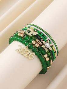 Set de 8 piezas de pulsera con cuentas de vidrio con colgante numérico 2026, diseño de caballo y copo de nieve, estilo bohemio, adecuado para uso diario, casual, viajes, regalo de vacaciones para mujeres