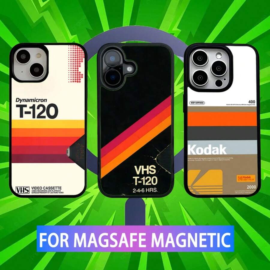 Funda de teléfono con diseño de cinta de video VHS retro compatible con 16,15,14,13,12,11,Pro,Max,Plus,Mini,SE Nueva carga inalámbrica magnética Magsafe, funda compatible con 17, funda 17 Pro, funda 17 Pro Max - z1 - Ver 1