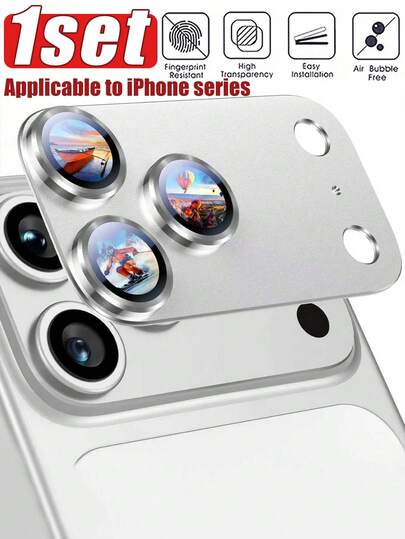 1-Pack Frosted Armor Camera Lens Screen Protector For IPhone 17 Pro Max/17/17 Pro/17 Air/16 Pro Max/16/16 Pro/16 Plus/15/14/13/12/11 - [Unbreakable][Strong Adsorption][Compatible With Phone Cases] Metal Tempered Glass Rear Camera Screen Protector - Silver