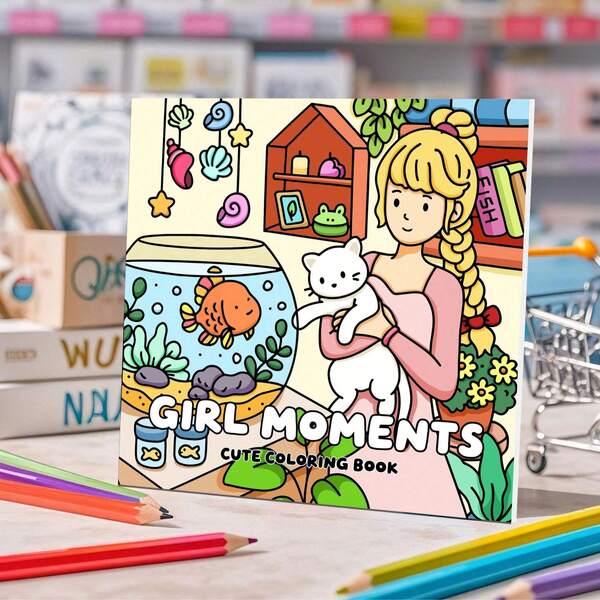 A Cute Coloring Book For Girls, With Pearlescent Paper Cover, Size 7.9 X 7.9 Inches, 120g Thick Inner Pages, 24 Pages Of Warm And Interesting Content, Suitable For Teenagers And Adults, Can Help Relieve Work Or Study Pressure, Enhance Happiness And Psychological Satisfaction. Gift For Halloween, Thanksgiving, Christmas, And New Year Parties.