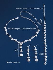 优雅新娘婚礼首饰套装，经典项链、耳环、手链、戒指四件套，适合日常、派对、活动佩戴，情人节配饰。 - 白色+1 - 查看 4